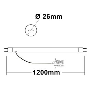 T8 LED Röhre mit Kabelanschluss, 120cm, 22W frosted warmweiß