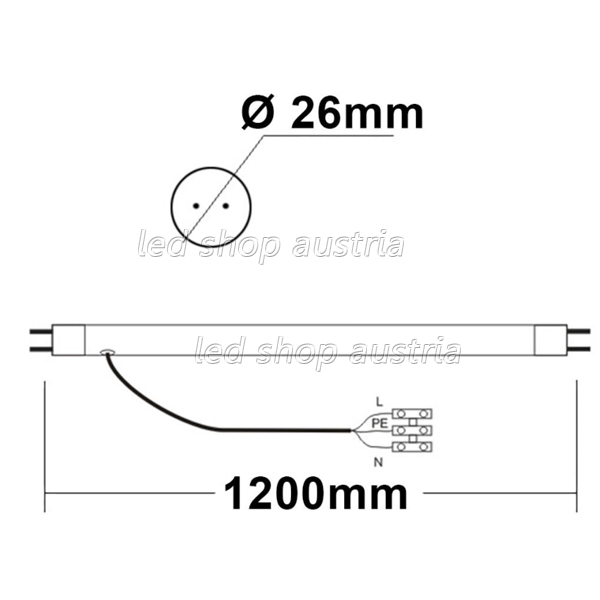 T8 LED Röhre mit Kabelanschluss 120cm 22W frosted neutralweiß