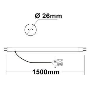 T8 LED Röhre mit Kabelanschluss 150cm 33W frosted kaltweiß