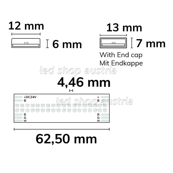 LED HT RGB+WW COB Flexband für bis zu 100°C, 24V DC, 19W, IP68, 5m, 896LED/m