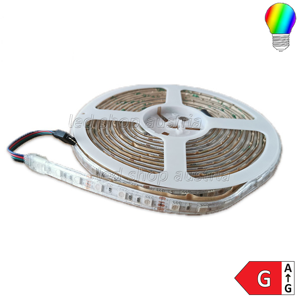 LED Strip 12V 5050 60LED/m RGB 5m Rolle selbstkl."wasserdicht" - zum Schließen ins Bild klicken