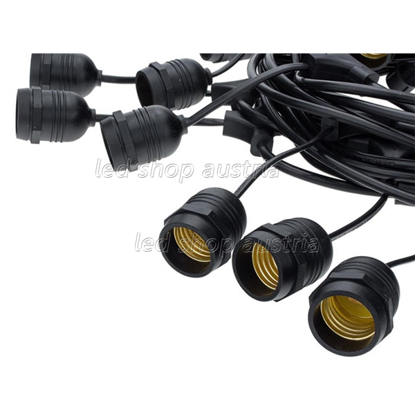 Lichterkette schwarz mit E27 Fassung 15 Stk. 14 Meter IP65
