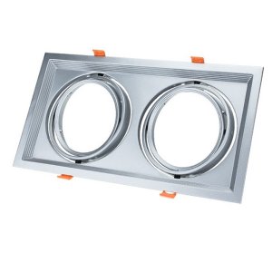 Einbaurahmen für LED AR111 Rechteckig Schwenkbar 2 Spots Silber 2er Packung