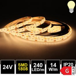 LED Strip 24V 14W/m 1808SMD 240LED/m CRI >97 5m Rolle selbstkl. warmweiß