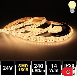 LED Strip 24V 14W/m 1808SMD 240LED/m CRI >97 5m Rolle selbstkl. warmweiß