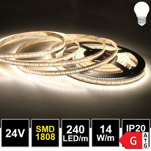 LED Strip 24V 14W/m 1808SMD 240LED/m CRI >97 5m Rolle IP54 neutralweiß