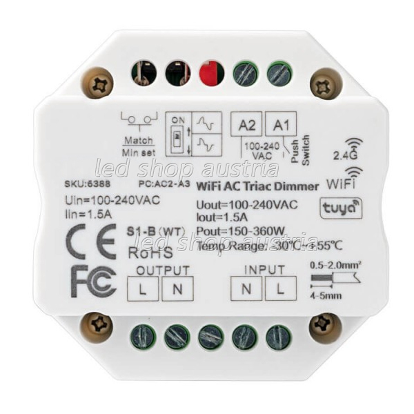 LED TRIAC Dimmaktor für dimmbare 230V Leuchtmittel/Trafos, max. 360W