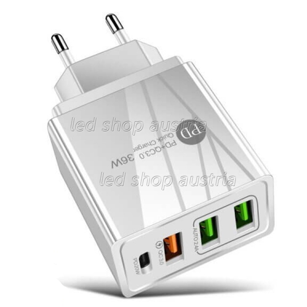 Schnellladegerät max.36W, 3xUSB, weiß