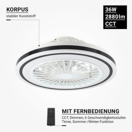 36W LED Deckenventilator Ø48cm schwarz/weiß CCT