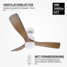 18W LED Deckenventilator Eiche hell weiß CCT