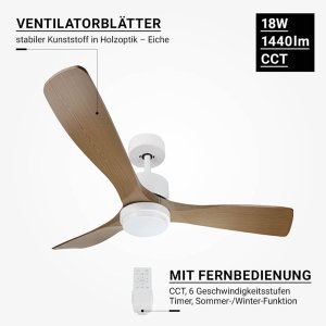 18W LED Deckenventilator Eiche hell weiß CCT