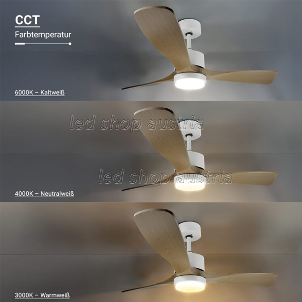 (Bild für) 18W LED Deckenventilator Eiche hell weiß CCT
