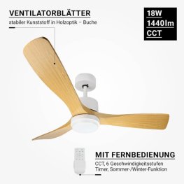 18W LED Deckenventilator Buche weiß CCT