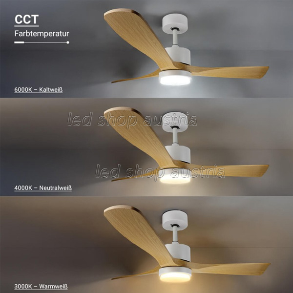 (Bild für) 18W LED Deckenventilator Buche weiß CCT