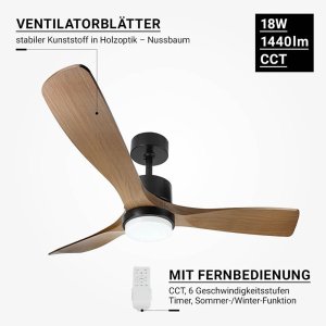 18W LED Deckenventilator Nuss schwarz CCT