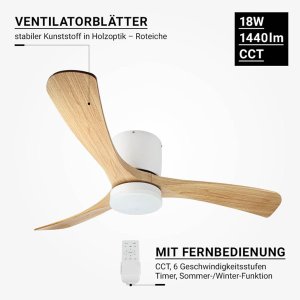 18W LED Deckenventilator Roteiche weiß CCT