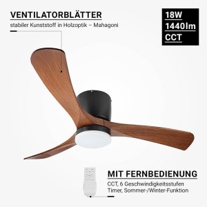 18W LED Deckenventilator Mahagoni schwarz CCT