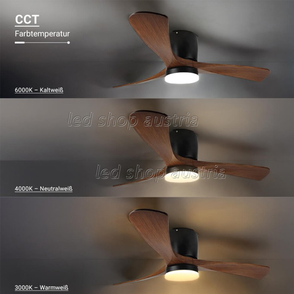 (Bild für) 18W LED Deckenventilator Mahagoni schwarz CCT