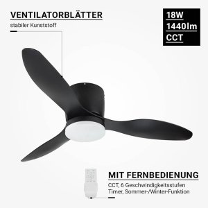 18W LED Deckenventilator schwarz CCT