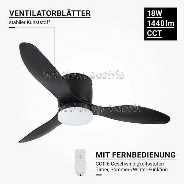 (Bild für) 18W LED Deckenventilator schwarz CCT
