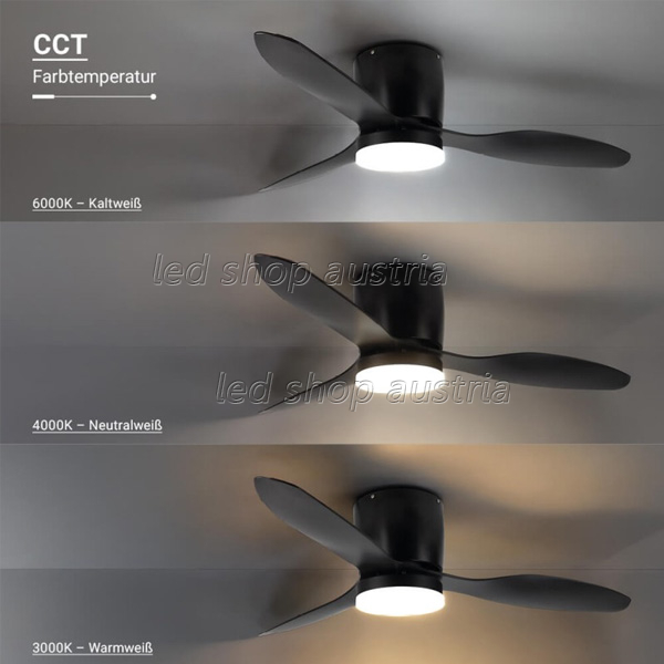(Bild für) 18W LED Deckenventilator schwarz CCT