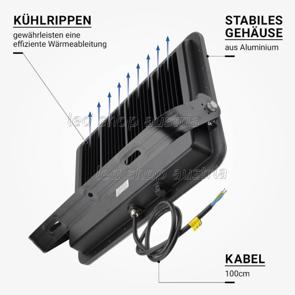 (Bild für) LED Fluter Professional schwarz 200W Abstrahlwinkel 90° kaltweiß