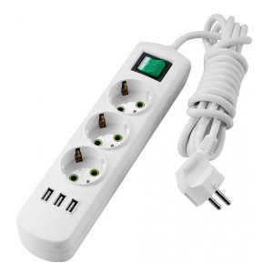 Steckdosenleiste mit Schalter und USB Anschlüssen 3-fach 2m Kabel 250V/16A