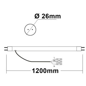 T8 LED Röhre mit Kabelanschluss 120cm 22W frosted warmweiß