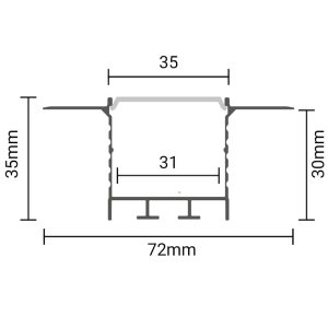 LED Profil Typ Oh eloxiert schwarz mit opaler Abd. Trockenbau SET 2m