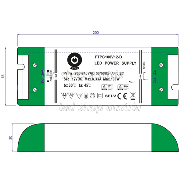 POS LED Montagenetzteil TRIAC dimmbar- 24V DC 100W Slim