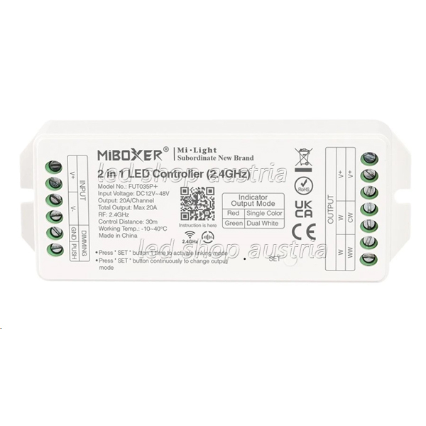 WIFI LED 2 in 1 20A 12-48V Receiver/Dimmer/Push Dimmer (Pilot)