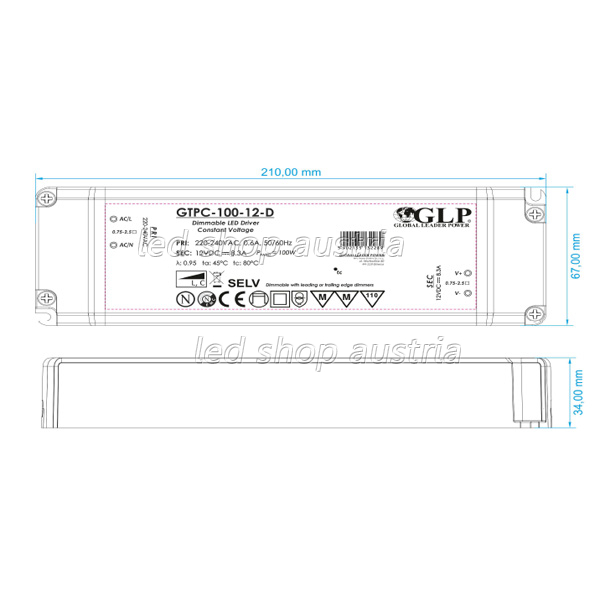 GLP LED Montagenetzteil TRIAC dimmbar- 24V DC 100W Slim