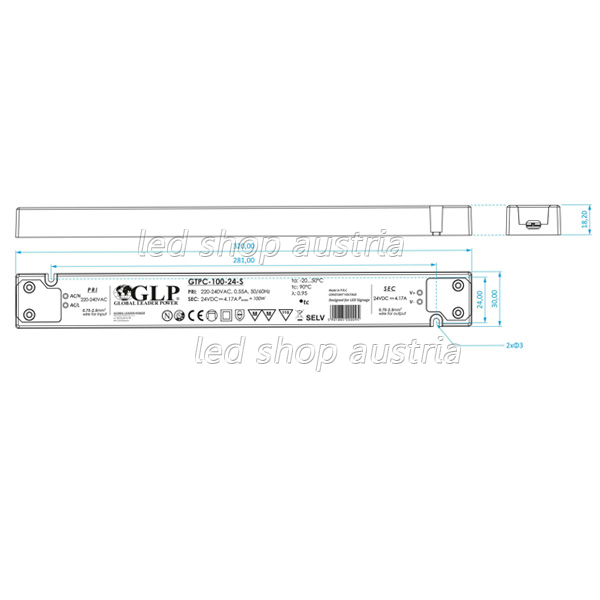 (Bild für) LED Trafo SLIM THIN Premium - 24V DC 100W