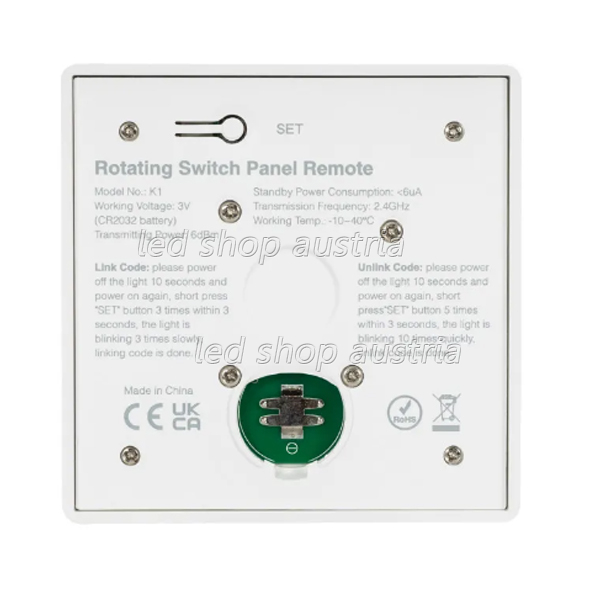 (Bild für) LED Single Color RF- Wand- Drehdimmer Fernbedienung (Pilot)