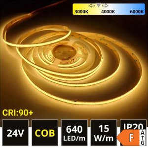 CCT LED COB Strip 24V 640LED/m 15W/m 2700K-6500K 5m Rolle selbstklebend