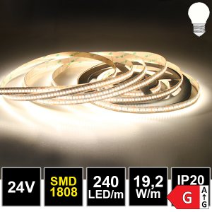 LED Strip 24V 19.2W/m 1808SMD 240LED/m CRI >97 5m Rolle selbstkl. neutralweiß