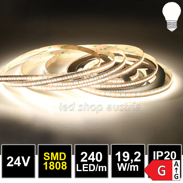 LED Strip 24V 19.2W/m 1808SMD 240LED/m CRI >97 5m Rolle selbstkl. neutralweiß