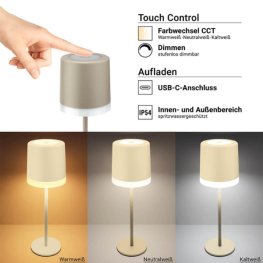 2.5W Akku Tischleuchte wiederaufladbar dimmbar IP54 beige CCT