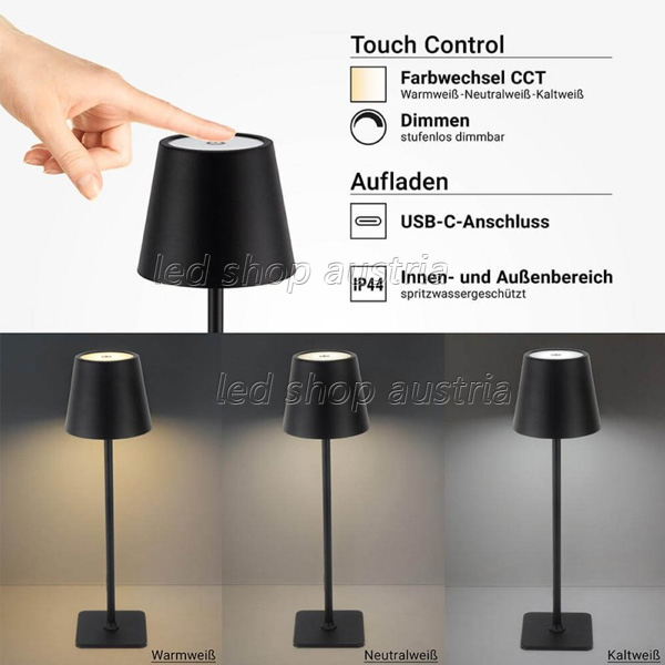 2,5W LED Tischleuchte mit Akku schwarz CCT dimmbar