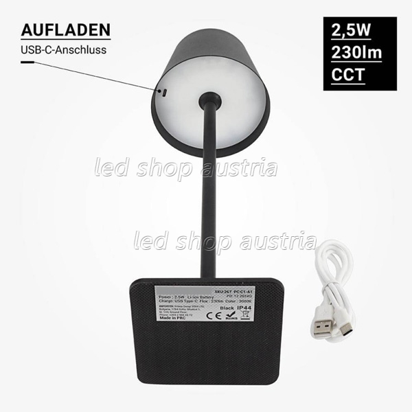 2,5W LED Tischleuchte mit Akku schwarz CCT dimmbar