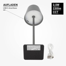 2,5W LED Tischleuchte mit Akku grau CCT dimmbar