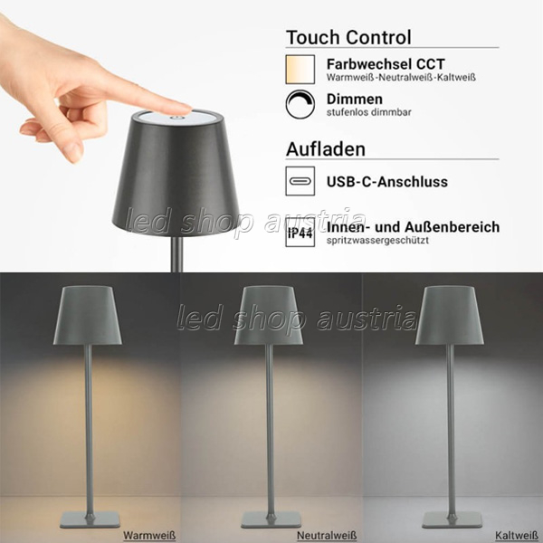 2,5W LED Tischleuchte mit Akku grau CCT dimmbar