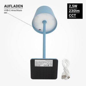2,5W LED Tischleuchte mit Akku blau CCT dimmbar