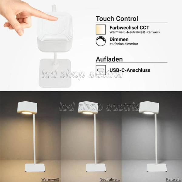 3W LED Tischleuchte mit Akku multifunktional weiß CCT