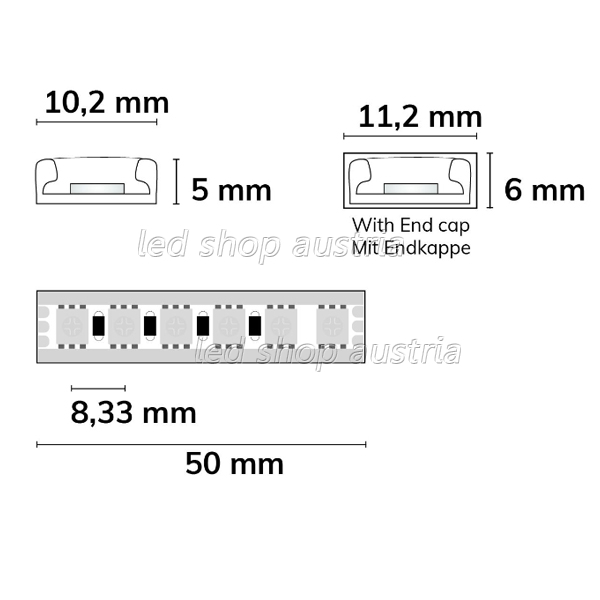 LED Strip AQUA RGB 24V IP68 120 LED/m 5m selbstklebend