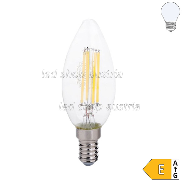 E14 LED Glühfaden Kerze 730 Lumen 6W kaltweiß