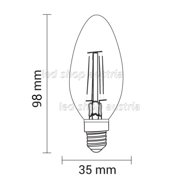 E14 LED Glühfaden Kerze 400 Lumen 4W kaltweiß