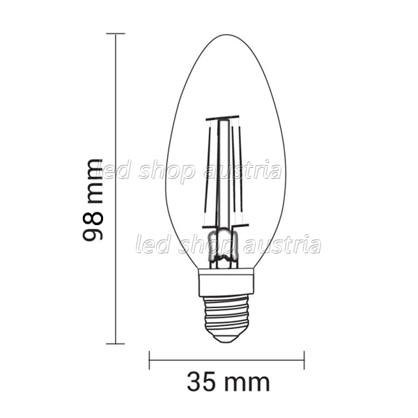 E14 LED Glühfaden Kerze 400 Lumen 4W "dimmbar" warmweiß