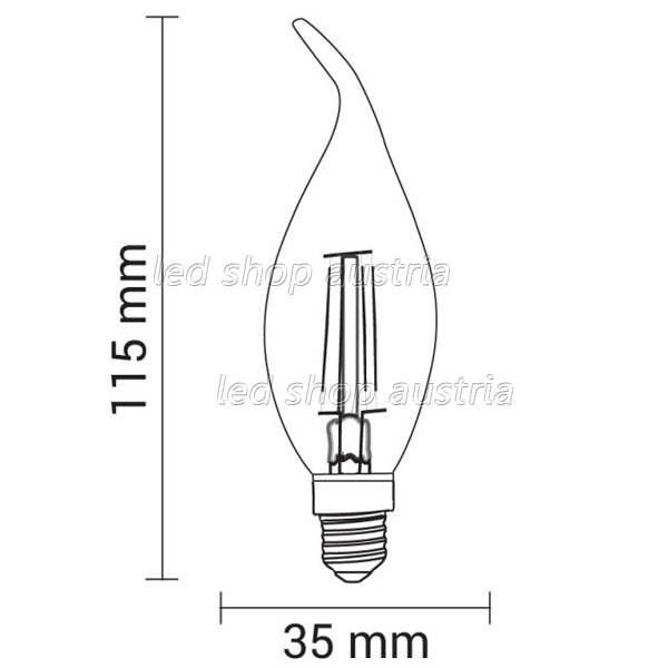 E14 LED Glühfaden Windstoßkerze 400 Lumen 4W warmweiß