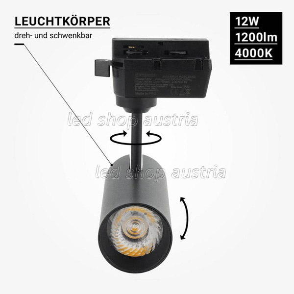 12W LED 1 Ph. Schienenstrahler schwarz neutralweiß